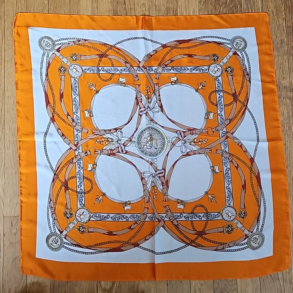 NWOT square orange chain strap scarf